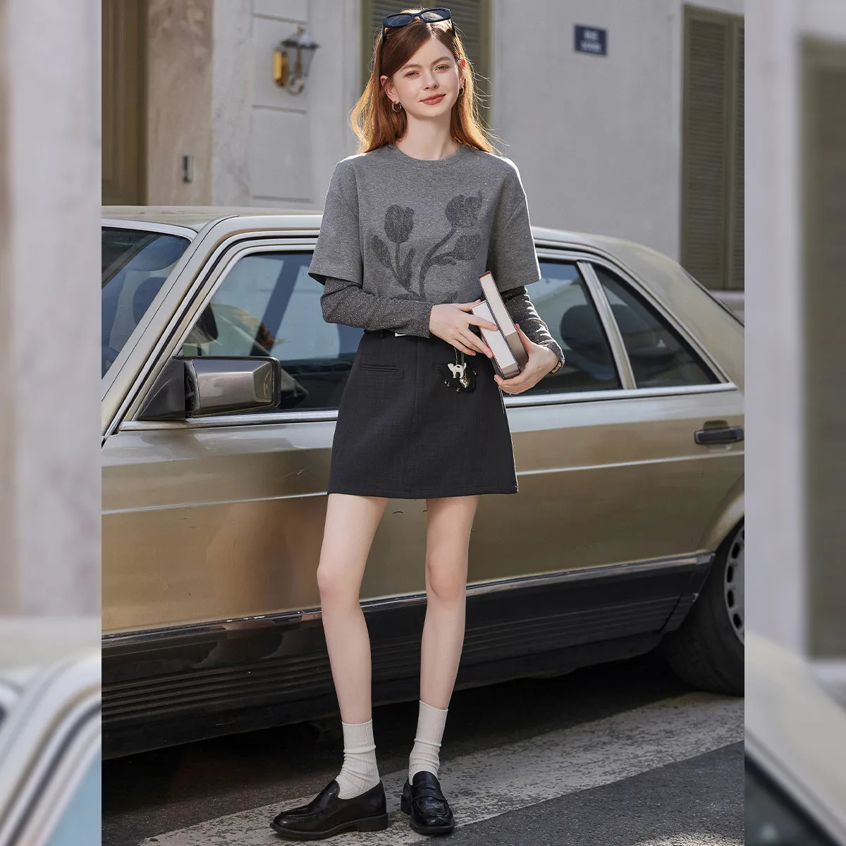 LOUIS YAO British Layered Bouquet Long-Sleeve Women's Tee