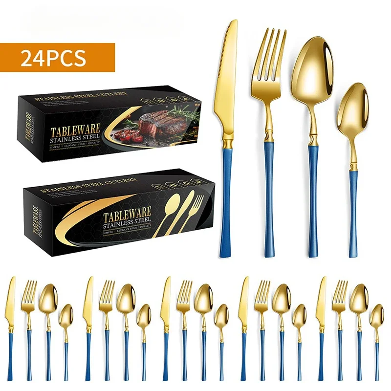 

Cutlery Set Stainless Steel Kitchen Utensils Sets Fork Spoons Knife Teaspoons Dinnerware Tableware Sets 24pcs