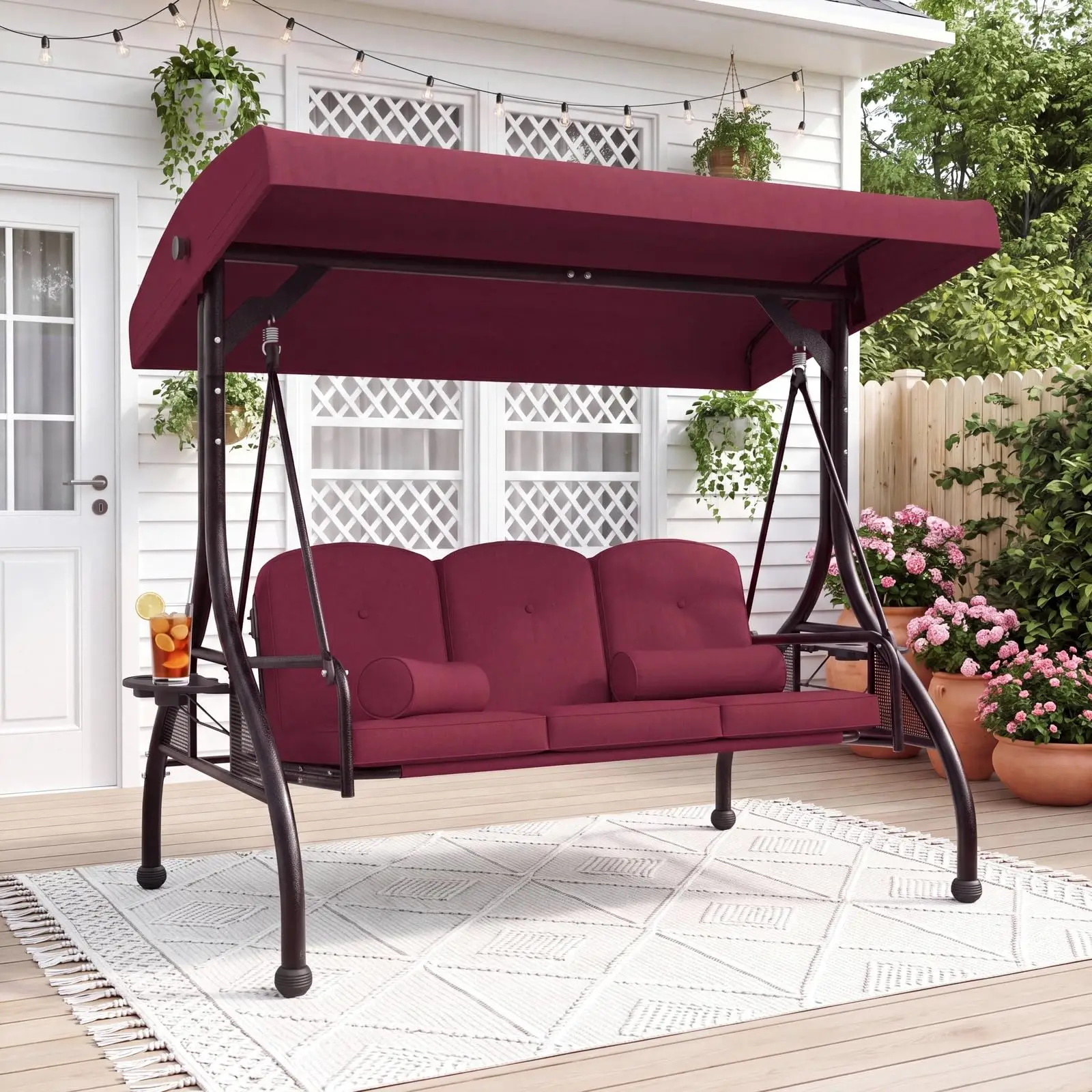 Outdoor Porch Swing with Adjustable Canopy & 2 Pillows, 800 lbs