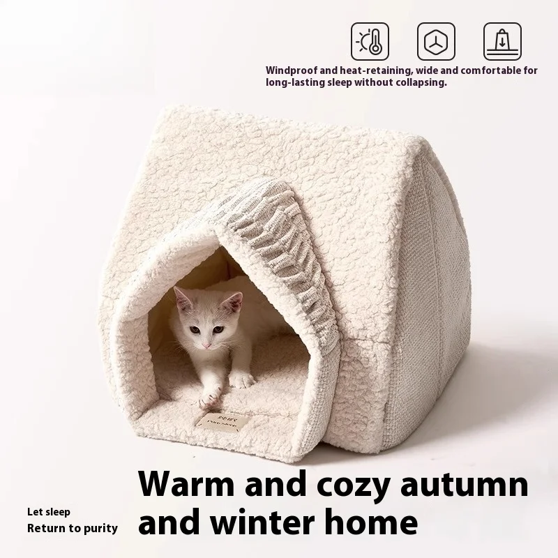 2025 Winter Warm Closed Pet House Dog Cat Bed Thickened PP Cotton Windproof Washable Kennel