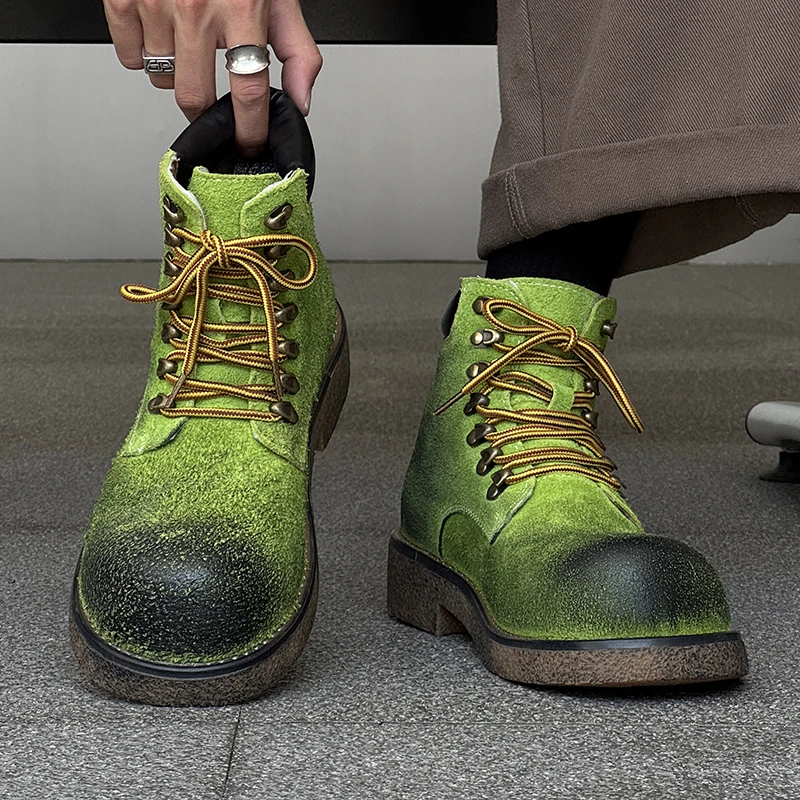 

New Men's High Top Boots High Quality Men Shoes Fashion Cool High Top Men Boots Designer Shoes Men Motorcycle Boots Botas Hombre