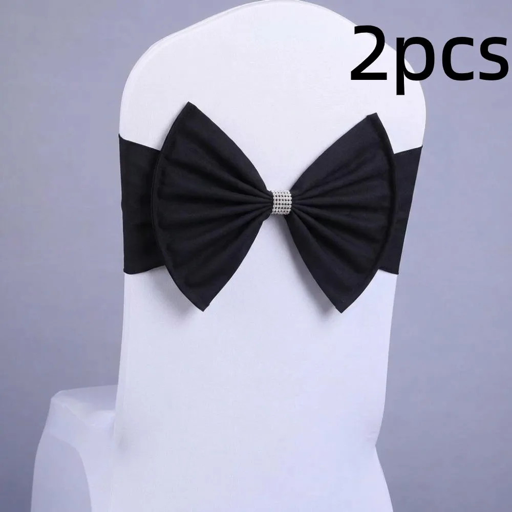 2pcs Durable Vintage Satin Chair Sashes Band Multicolor Elastic Chair Bow Tie Large Reusable Chair Back Ribbon Hotel Banquet
