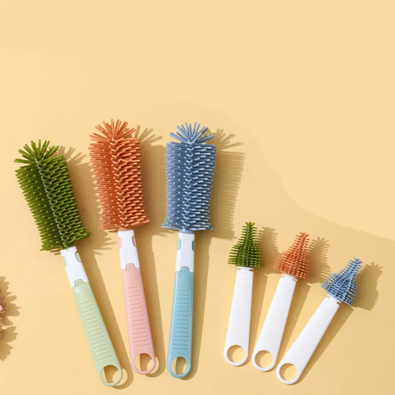 2 unids/set de limpiador de biberones con rotación de 360 grados, cepillo para pezones multifuncional de silicona, mango antideslizante portátil
