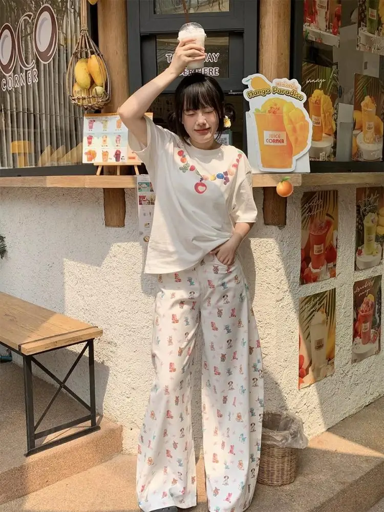 Pantalon d'été tendance pour femmes, imprimé Animal rétro, jambes larges, avec détails de nœud, ample, suspendu, pantalon de plage décontracté