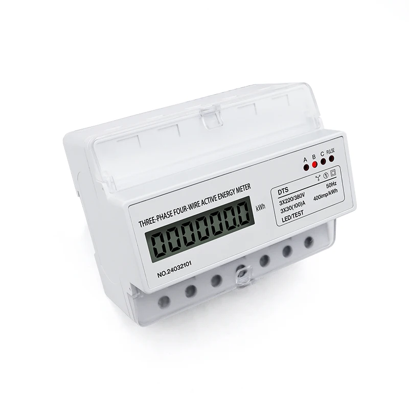 Three Phase Four Wire Din Rail Energy Meter 380V LCD Electronic Watt Power Meter Wattmeter kWh 100A AC LCD 7P 50Hz 3P4W DTS017