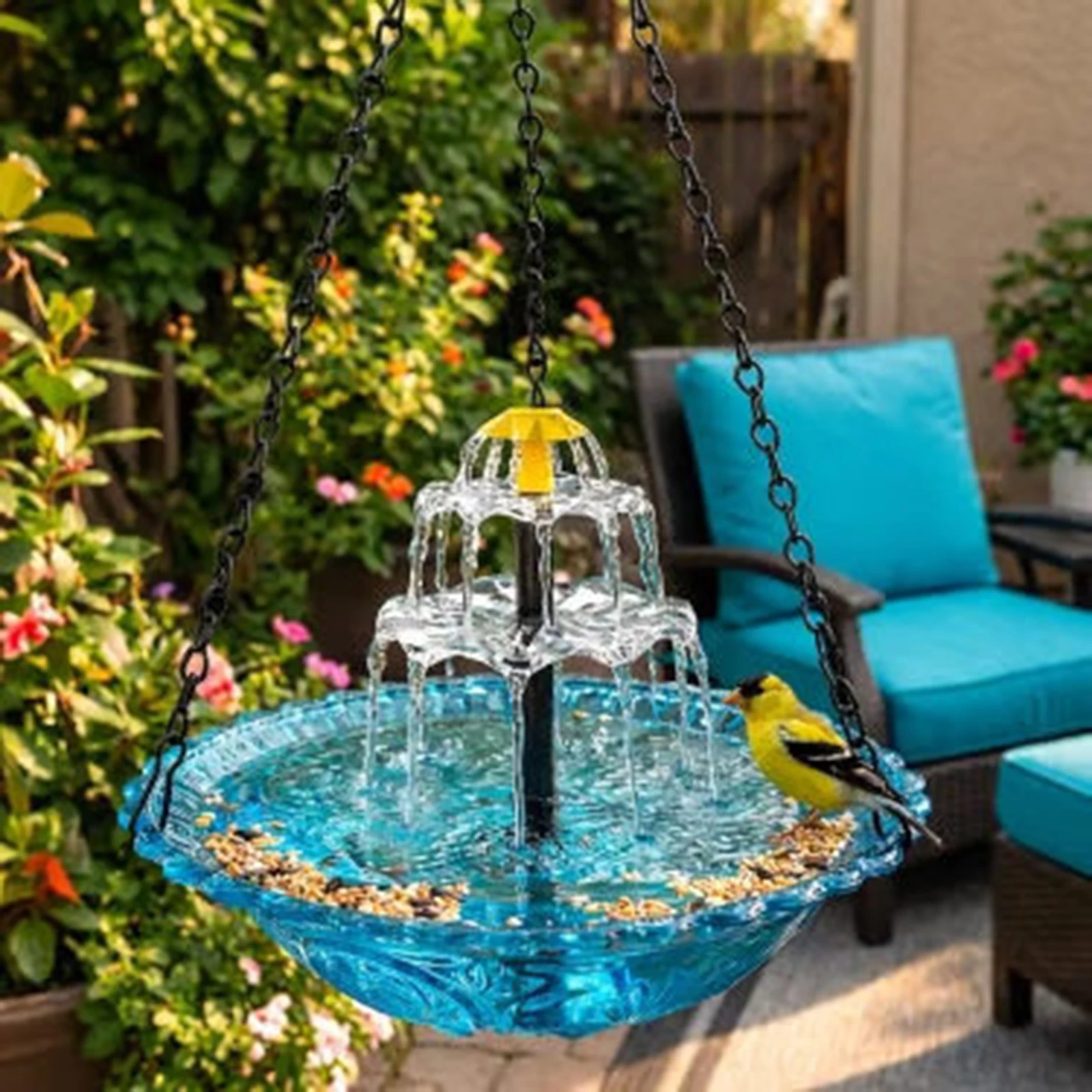 Fuente Solar Colgante para Baño de Pájaros, Bomba de Agua para Cuenco, Comedero Exterior para Colibríes, Estación de Alimentación Colgante en Cascada para Jardín y Patio