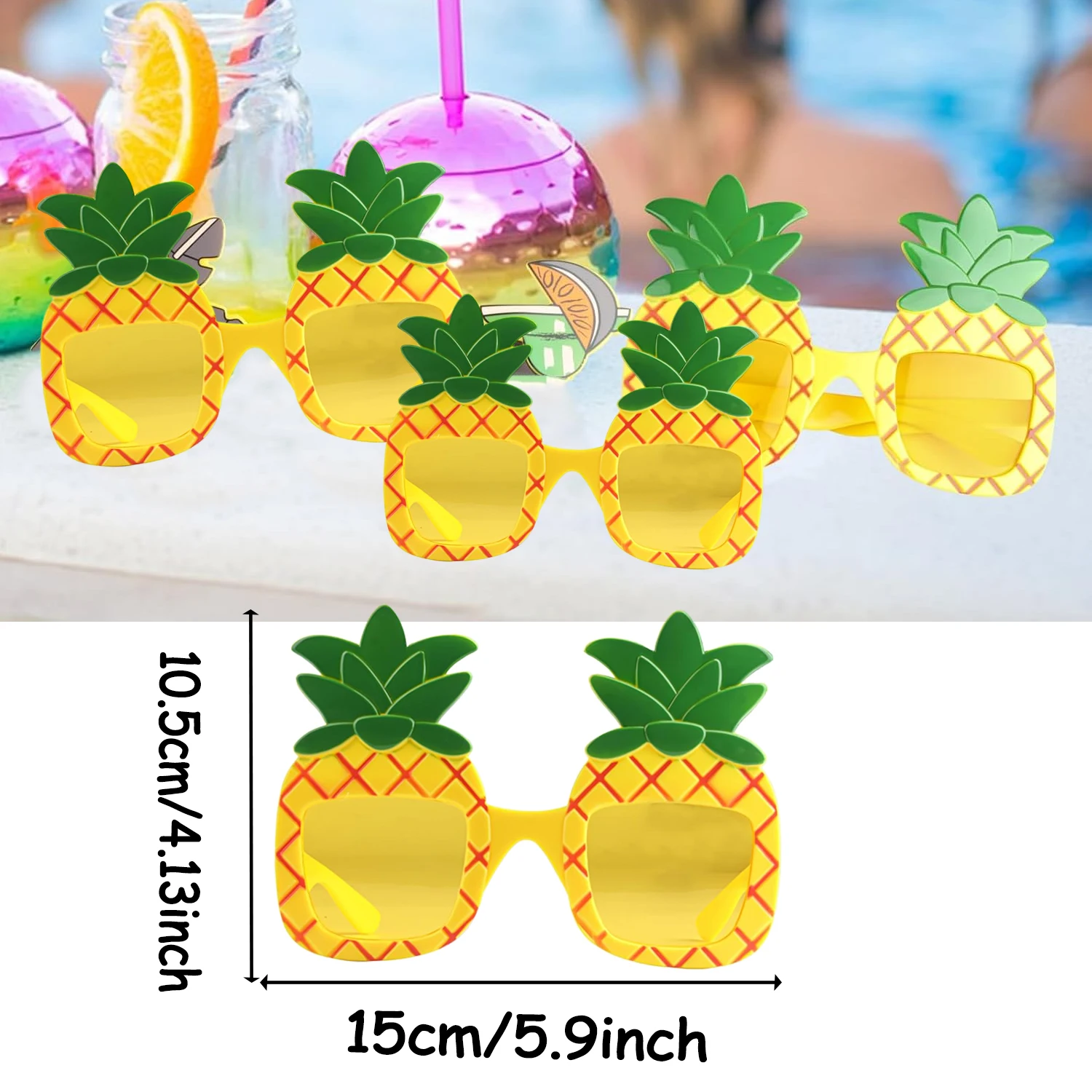 Rrlihjgu Lot de 2 paires de lunettes de soleil en forme d'ananas pour piscine, accessoires hawaïens tropicaux pour fêtes Rrlihjgu Lot de 2 paires de lunettes de soleil en forme d'ananas pour piscine, accessoires hawaïens tropicaux pour fêtes