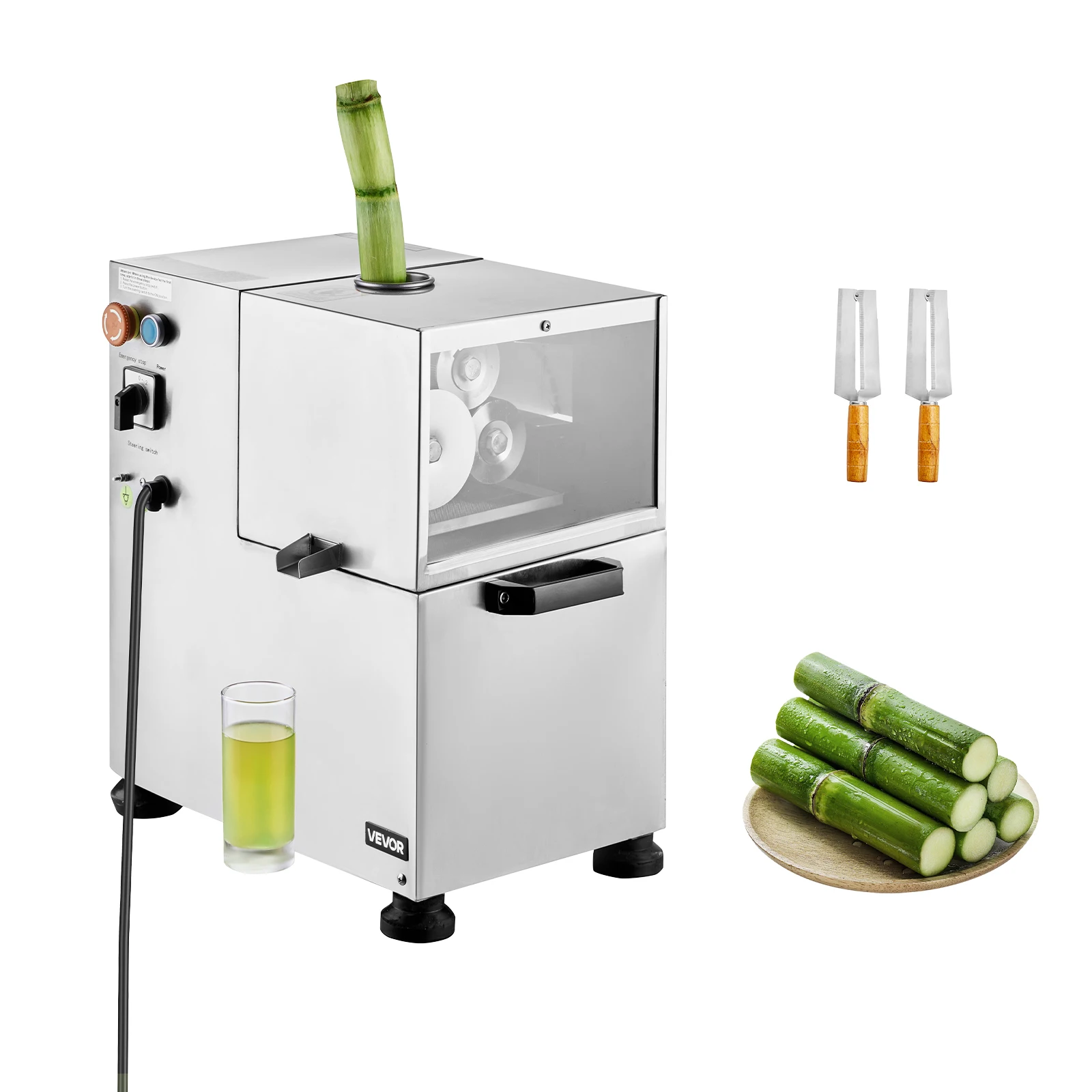 SucceBuy Spremiagrumi elettrico per canna da zucchero commerciale con 4 rulli in acciaio inossidabile ad alto rendimento da 661 libbre/h