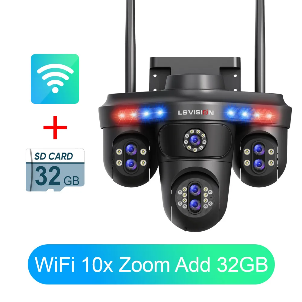 LS VISION 3/4 schermen WiFi IP-camera 10X zoom Draadloos PTZ-camera voor buiten 2-weg audio Ai Auto Tracking Bewakingscamera's IP66