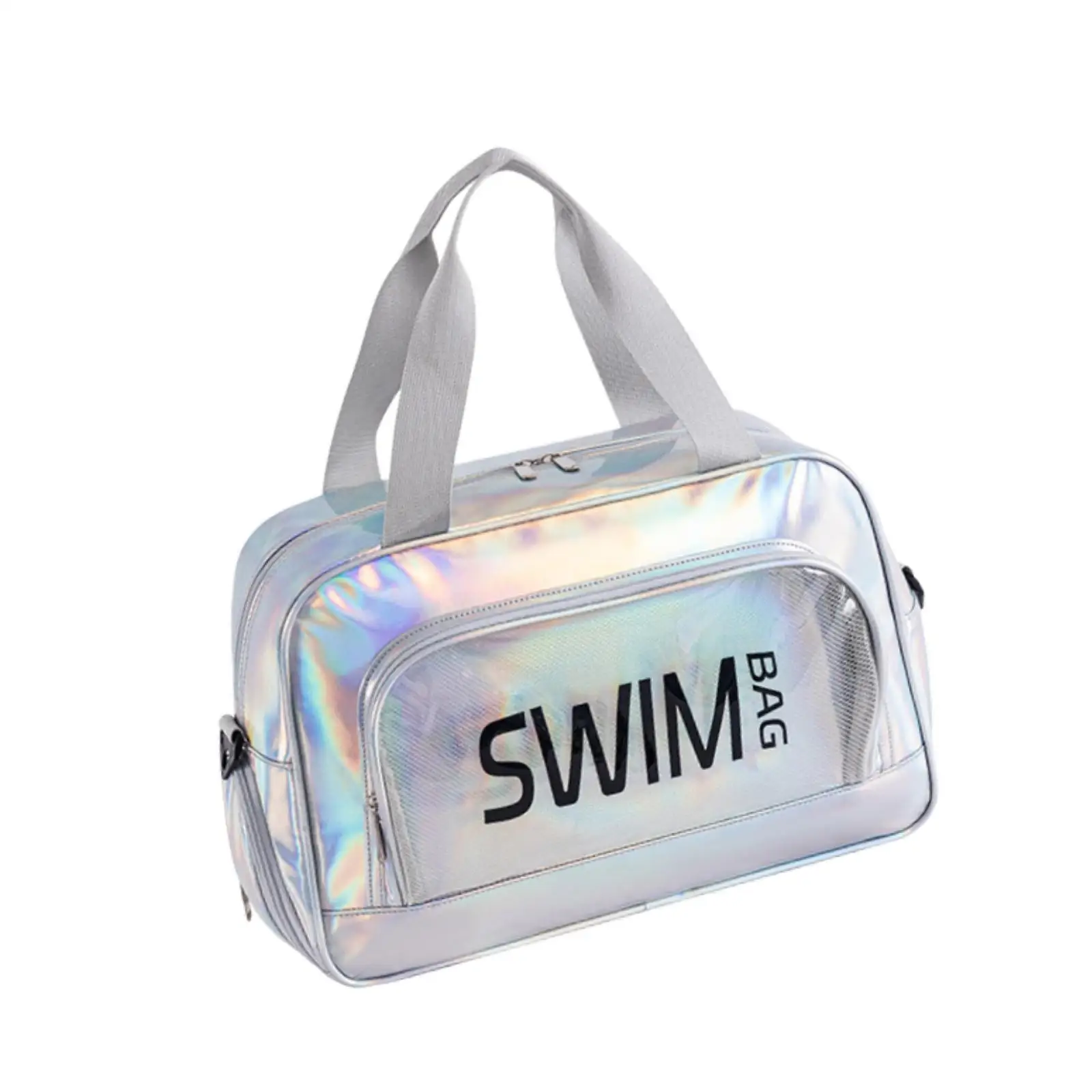 Swim Tote Water Resistant Mirror Leather Stylish Beach Bag with Zipper Shoe Compartment Portable Sports for Pool Workouts