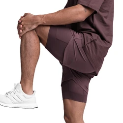 Pantaloncini Casual sportivi da uomo muscolosi da palestra pantaloni corti da basket 2 in1 a due piani Fitness Sweat pantaloncini traspiranti ad asciugatura rapida