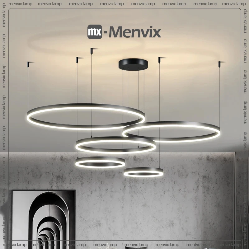 Modern LED Circle Ceiling Chandelier Lustre Lamp Indoor Lighting For Living Room Study Bedroom Lamps Round Rings Home Decoration