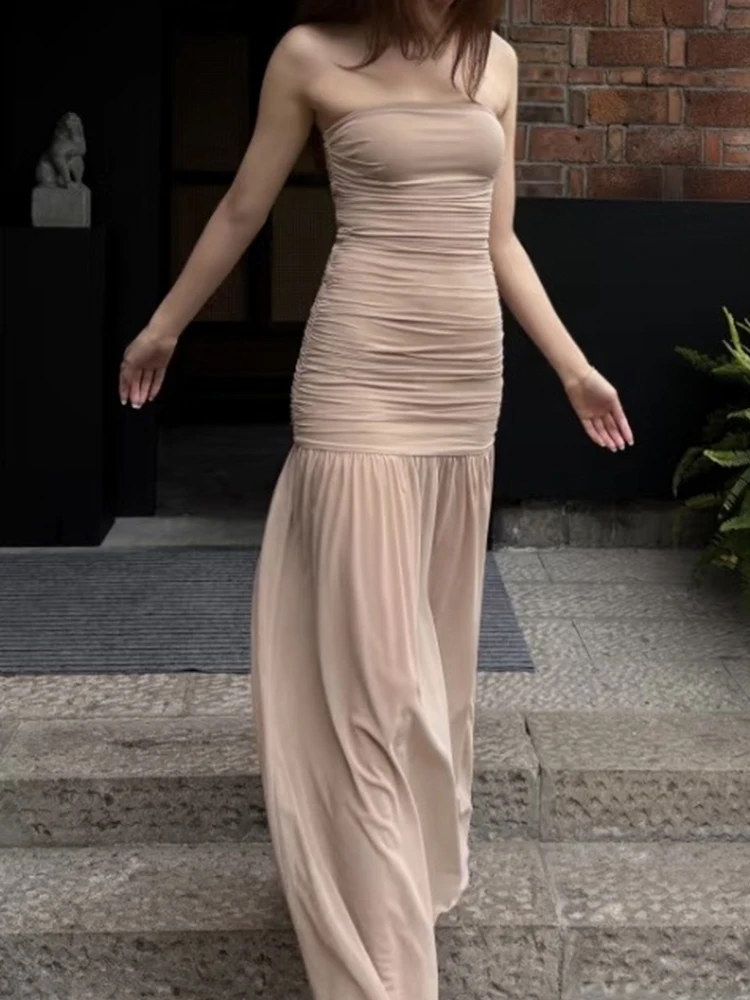 

Элегантное женское макси-платье Nibber Chic с драпировкой на груди, прозрачным подолом, облегающее, без рукавов, летнее, новая модная тенденция, для ужина и вечеринок