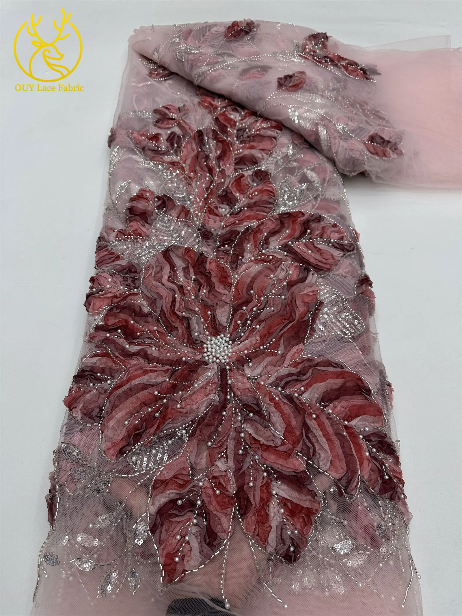Modischer 3D Afrikanischer Perlen-Tüll-Stickerei-Spitzenstoff 2026 Hochwertige Französische Pailletten-Spitze für Nigerianische Hochzeitskleider zum Nähen – Detail 27