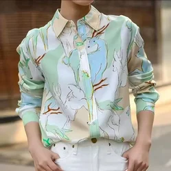 S-3XL bluse Deer Print Casual Women Shirts Spring Autumn Long Sleeve Lapel Button-up New ZA Blouses Elegant Office Ladies Tops