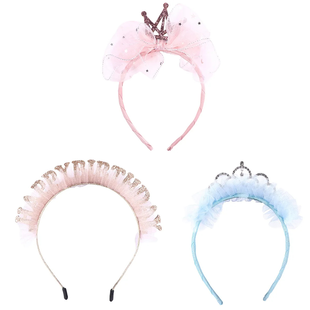

1Pcs Pink Lace Hairband Birthday Kid Alloy Headdress Party Accessories Happy Birthday Letter Festival Daily Photo Shoot