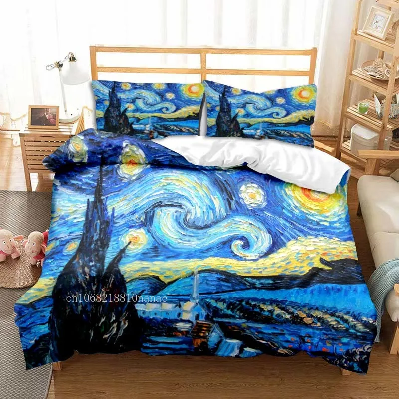 Artistic Oil Painting Van Gogh All Season Twin Bedding Set 3 Piece Comforter Set Bed Duvet Cover Double King Comforter Cover