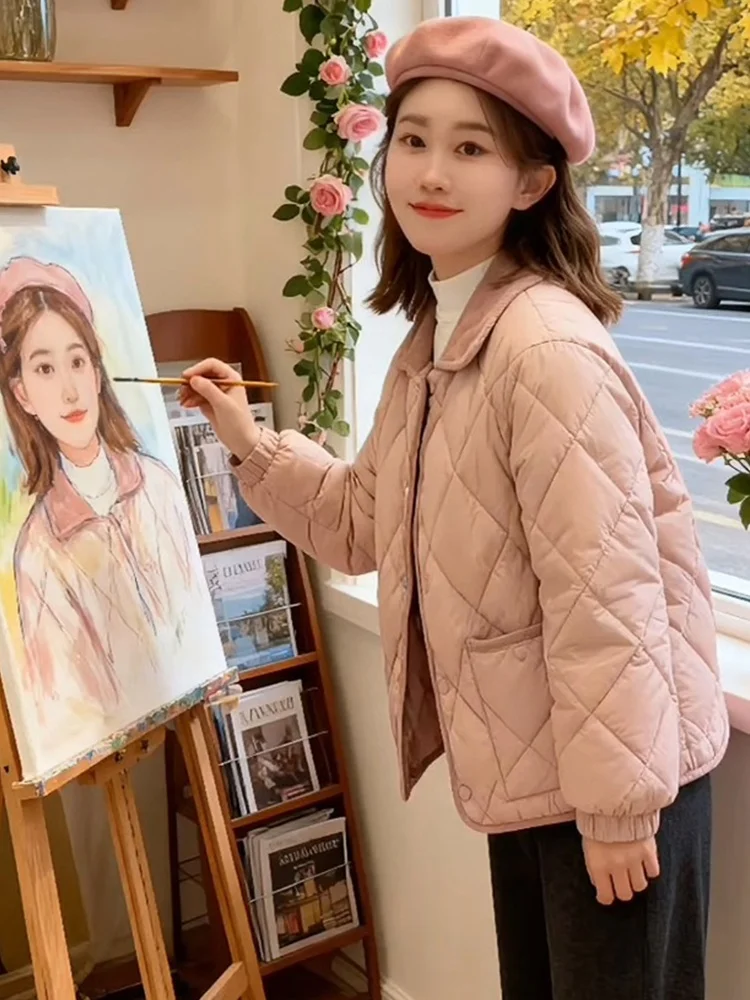 

Легкая стеганая хлопковая куртка для женщин: новая, уникальная, красивая, в корейском стиле, свободного кроя, с длинными рукавами, для зимы
