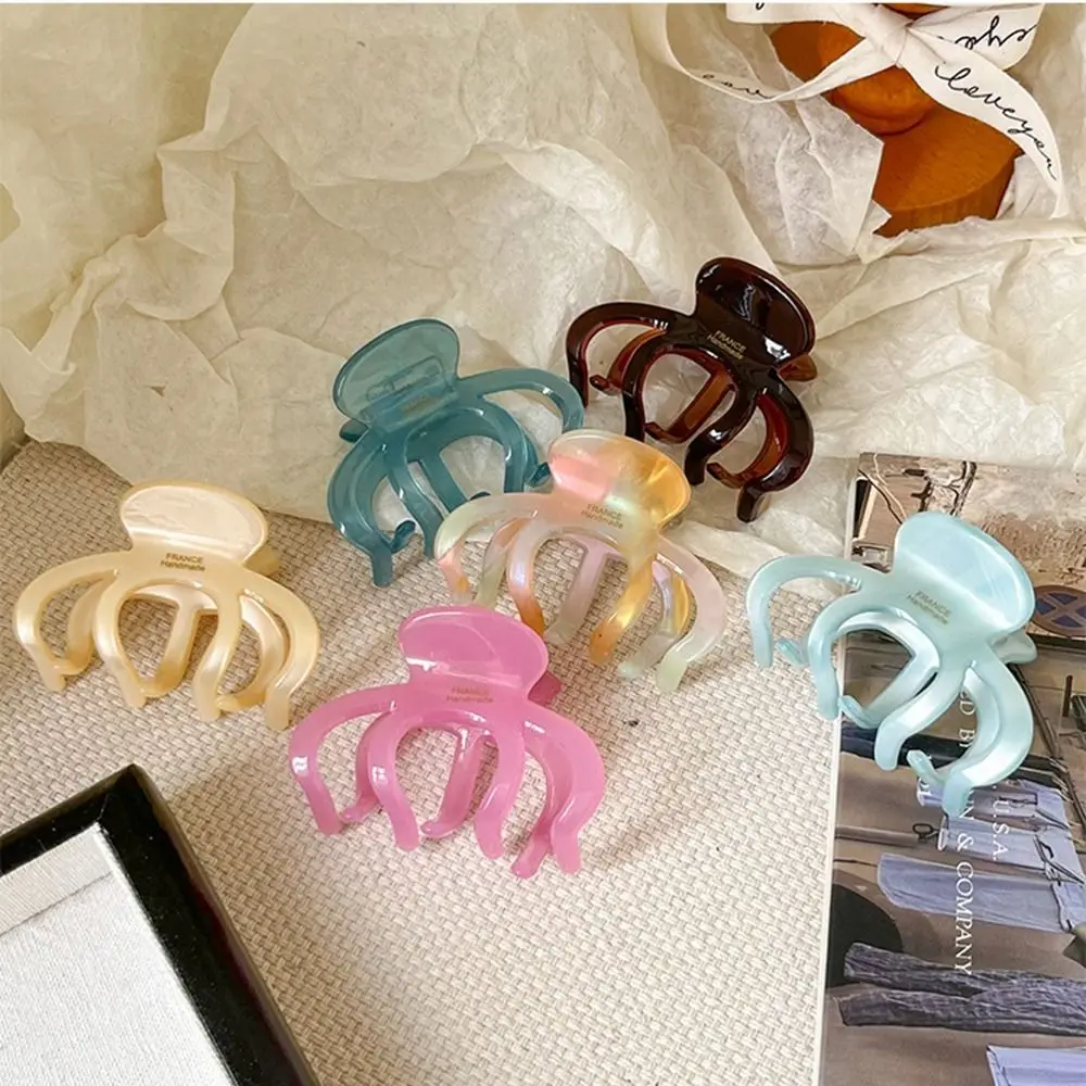 Fashion Hairpin Flower Hair Clip Printed Chessboard Grid Transparent Hair Clip Korean Style Heart Large Hair Claw Female