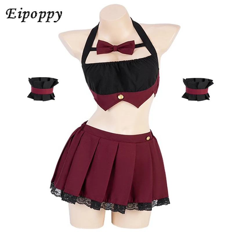 Jupe Plissée Sexy pour Femme, Costume de Scène, Style Collège, Couleur Vin Rouge