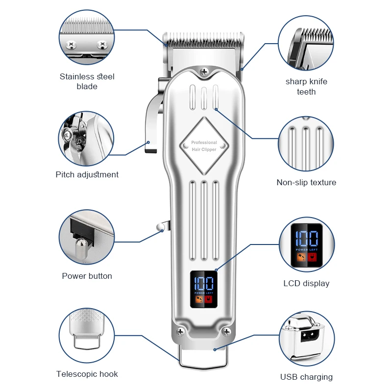 WAIKIL Professional Rechargeable Hair Clipper Shaver Blade Electric Men'S Barber Machine Hair Trimmers Razor Set