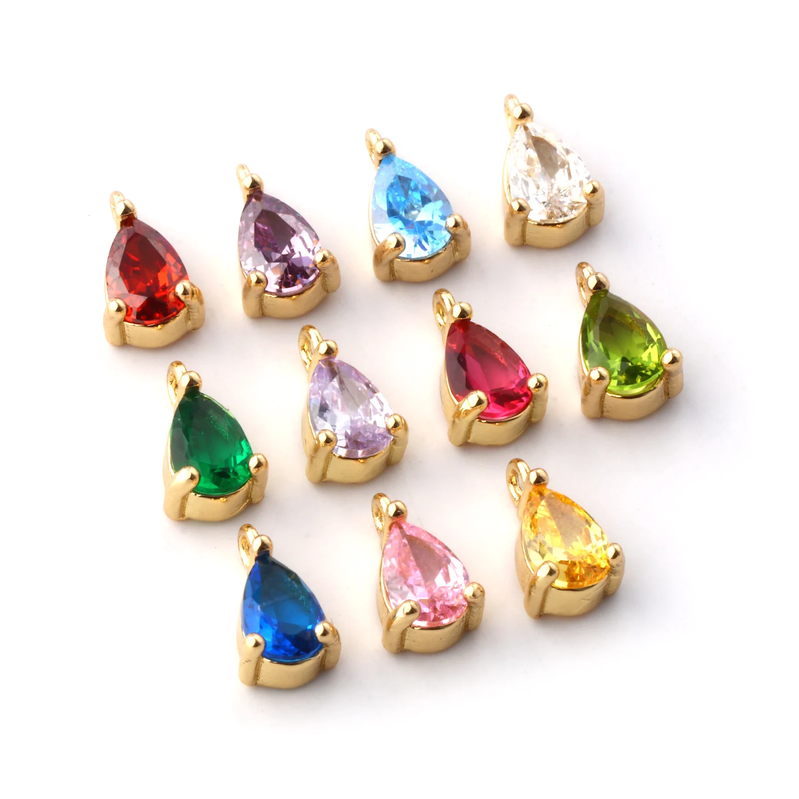 5 peças amuletos de pedra de aniversário de latão e zircônia cúbica 18k banhados a ouro mini pingentes para colar diy pulseira descobertas 9mm x 5mm