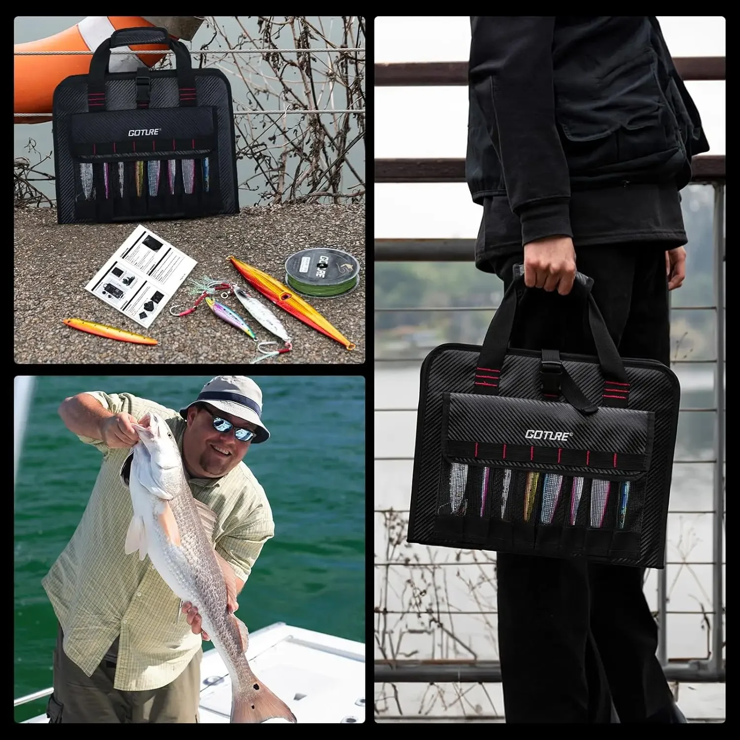 Goture Metal Jig Bag Portable Water-Resistant 600D PU Protective Fishinig Lure Bag with 34 Mesh Pockets Saltwater Freshwater - view 5