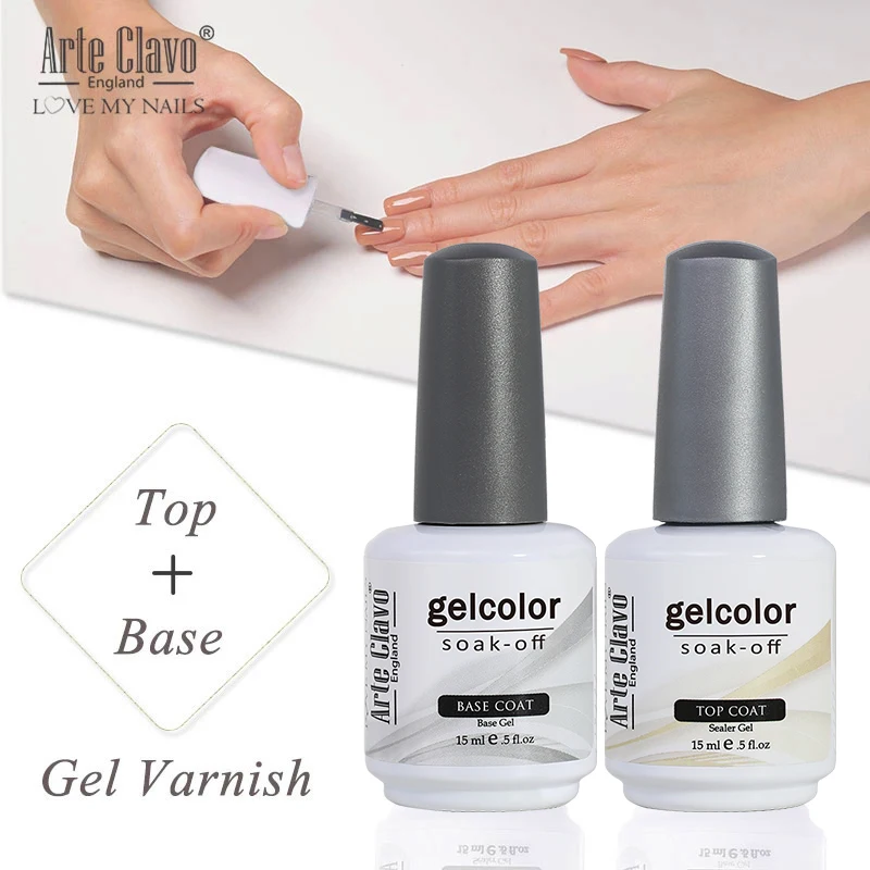 Arte Clavo 15ml Base Coat Gel Top Coat Gel Varnish Nails Art Lacquer Soak Off Gel Base Nail Polish UV LED Nail Primer UV Topcoat