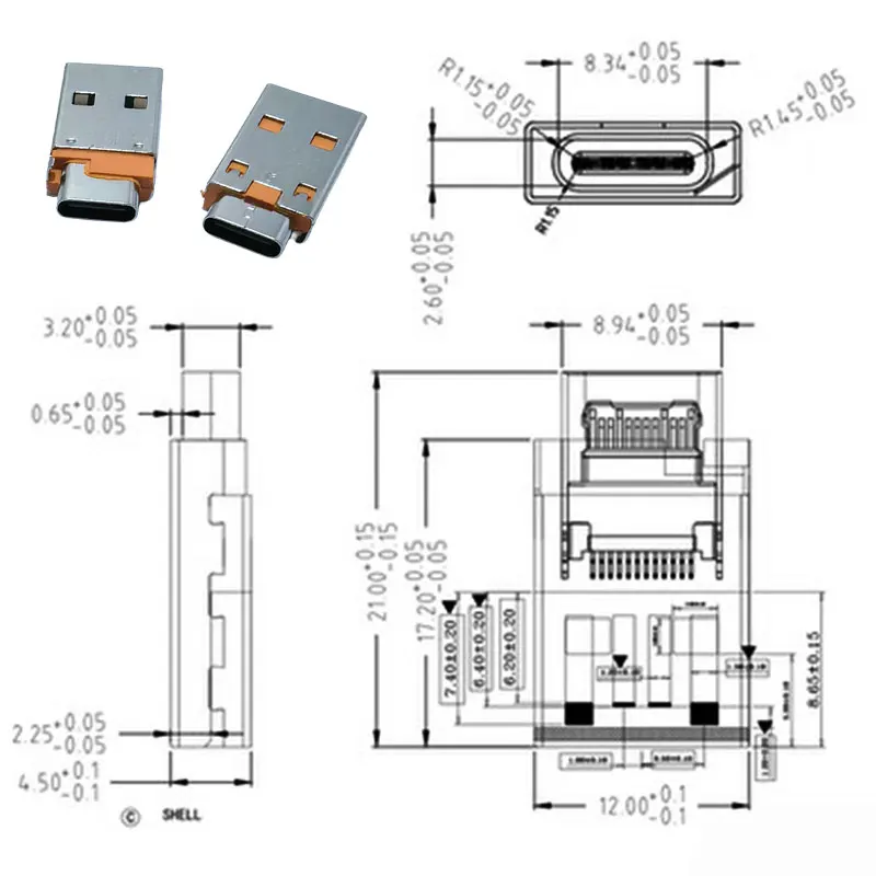 2/5/10PCSUSB A Male to Type C Female Converter Integrated Molding Built-in PCB Fast Charge Adapter