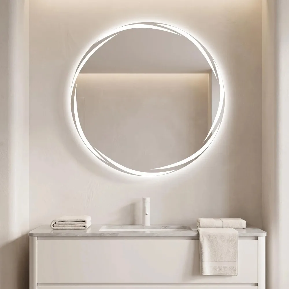 Bathroom Mirror 60 cm Round Backlit Bathroom Mirror LED Illuminated Wall Mounted Vanity Mirror with Anti-Fog Feature Smart
