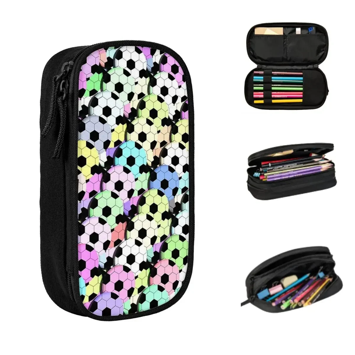 

Cool Football Soccer Balls Colorful Pattern Pencil Cases Big Capacity Pen Bags Pen Box Pencil Pouch For Boys Girls Students