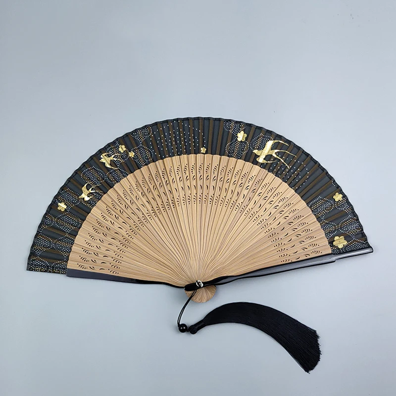 Chinese Fan Hanfu Cheongsam Dancing Hand Folding Fan Silk Durable Opening and Cclosing Bamboo Fan Home Daily Hand Rocking Fan