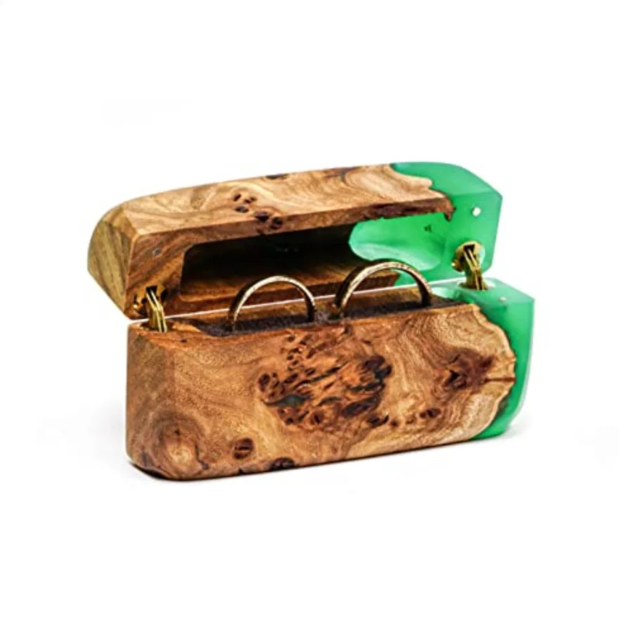 

Luxury Double Engagement Ring Box Slim Epoxy and Wood Jewelry Dispay Case for Proposal Wedding Day Gift Handmade Jewelry Bo