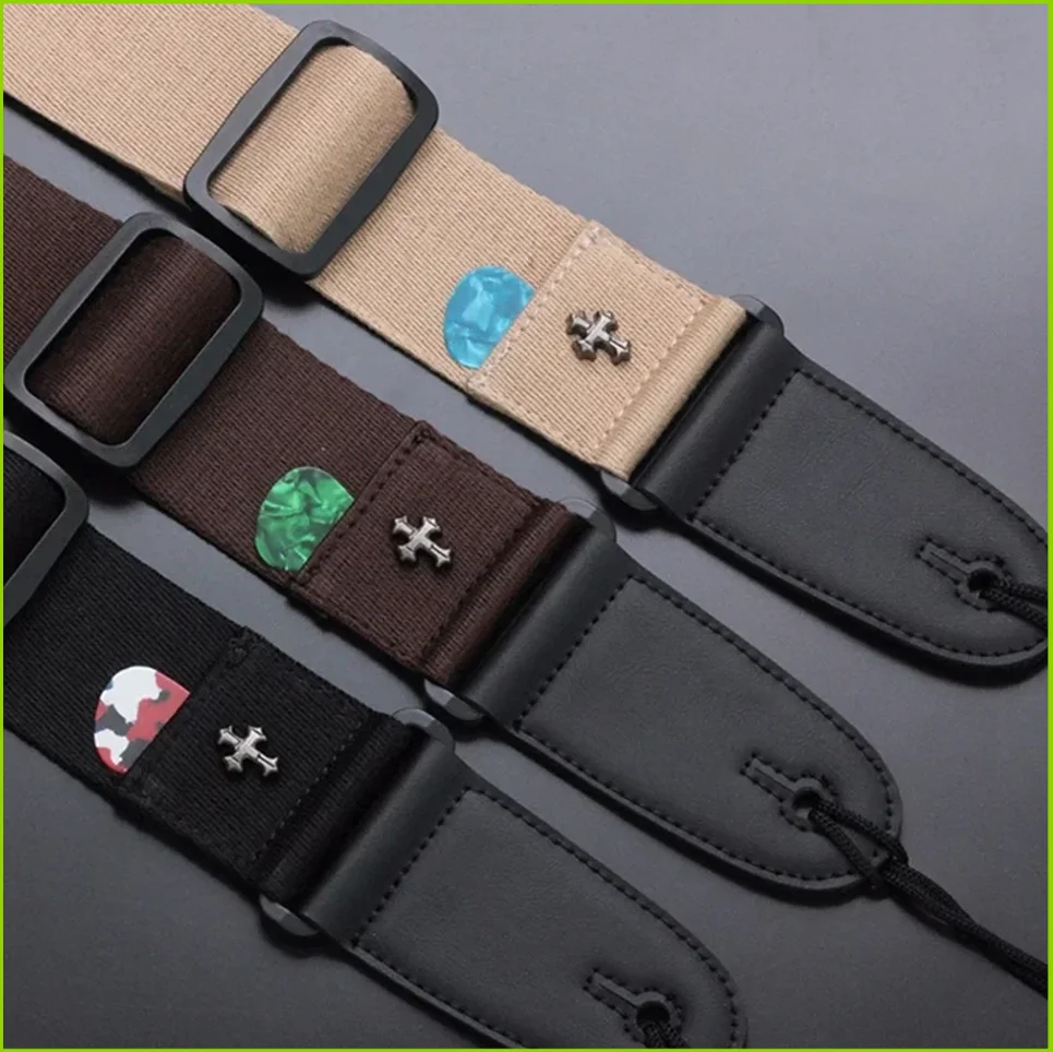 Electric Guitar Strap Acoustic Folk Guitar Straps Vintage Cross Personality Guitar Straps Picks Pocket Guitar Accessories