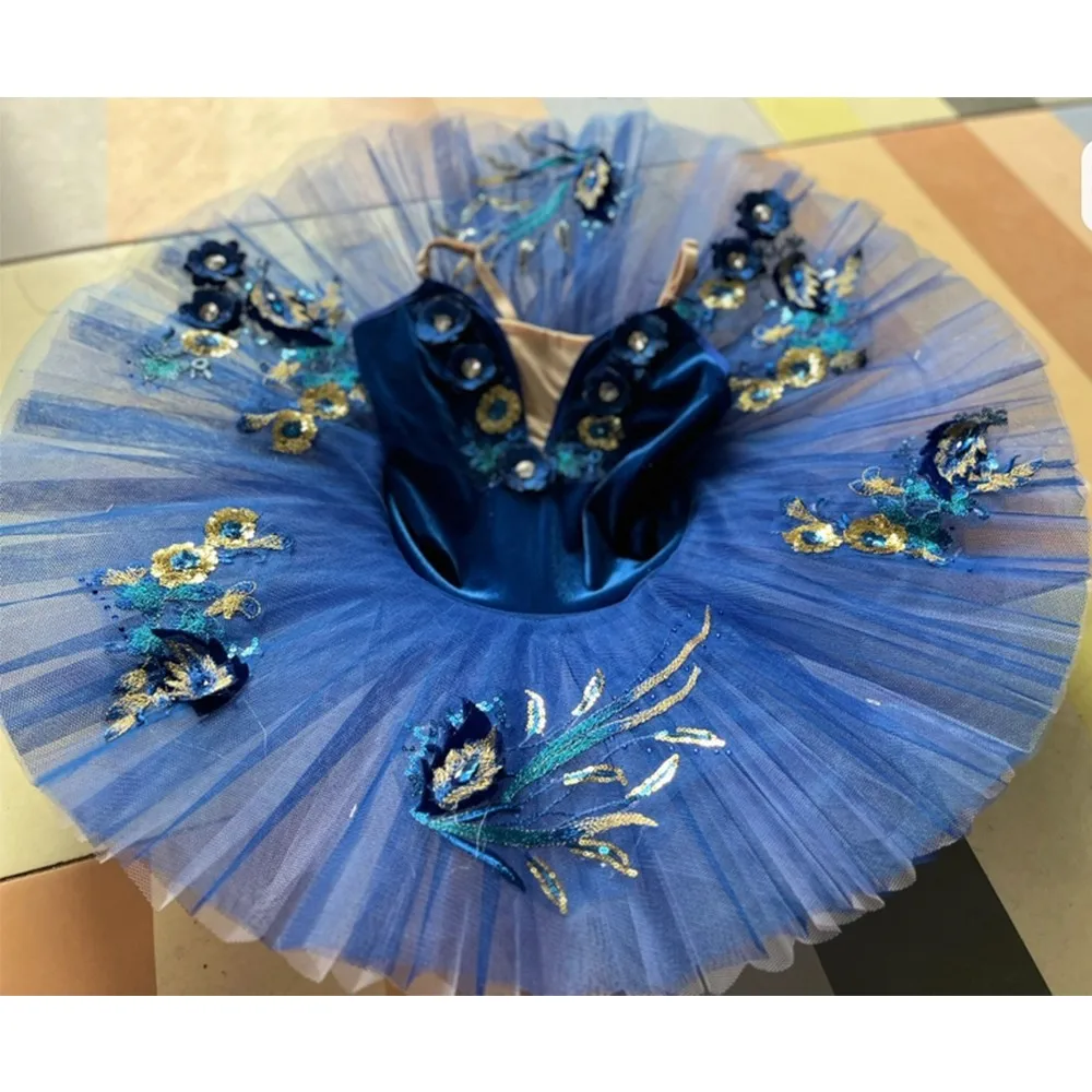

Ballet Tutu Skirt Blue Adult Girls Competition Grading Performance Suit Children Women Bird Variation Professional Pancake Tutu