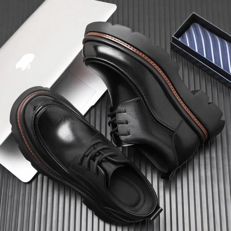 

Men's Casual Leather Shoes 8cm 10cm Inner Heightening Leather Shoes Classic Big Head Derby Shoes Fashion Men Business Dress Shoe
