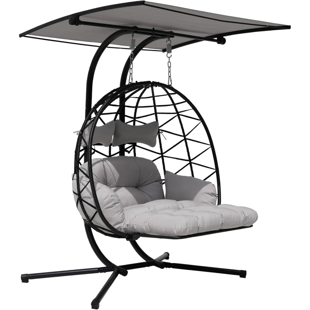 

Double Egg Chair Outdoor with Stand & Adjustable Canopy, Extra Large 2 Person Patio Egg Chair with Leg Rests, Hanging Swing