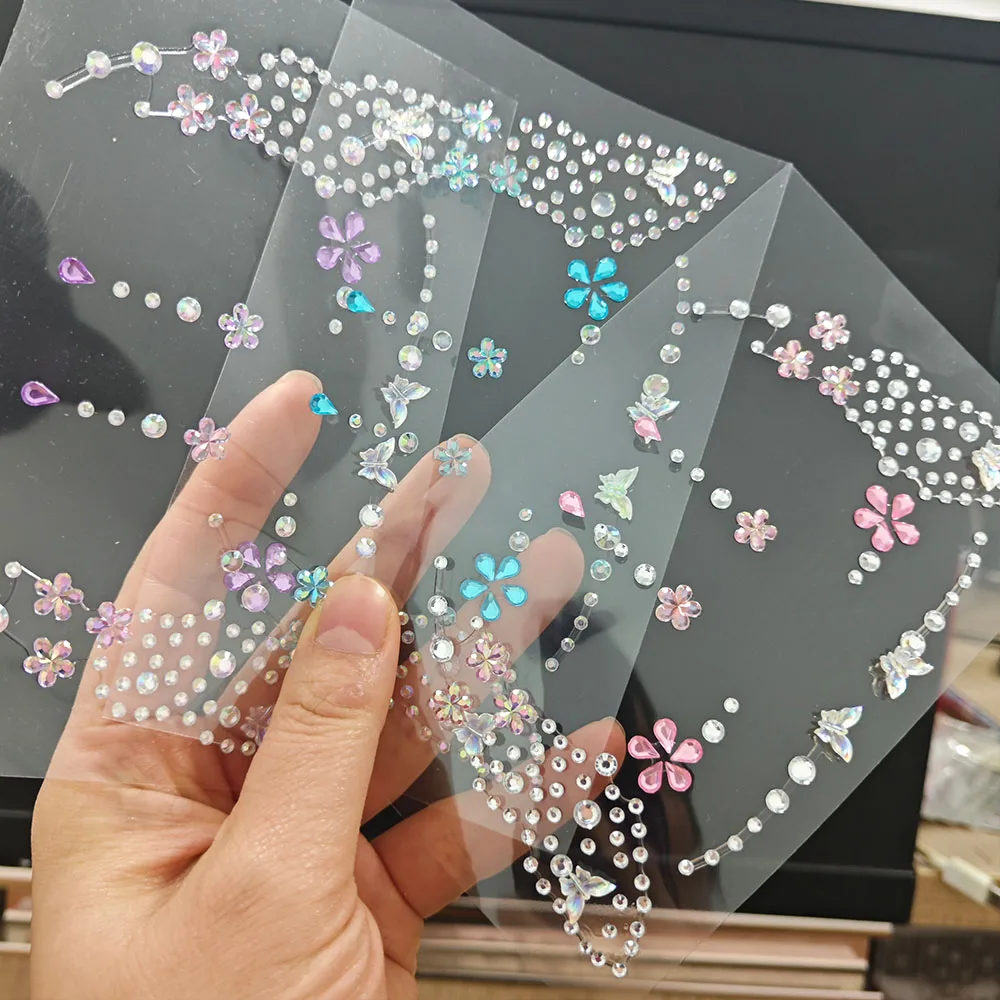 1 ورقة عيون الوجه فراشة الماس الوردي/الأزرق/الأرجواني الوجه جوهرة الوشم ذاتية اللصق حجر الراين مهرجان الحفلات ماكياج الديكور #6