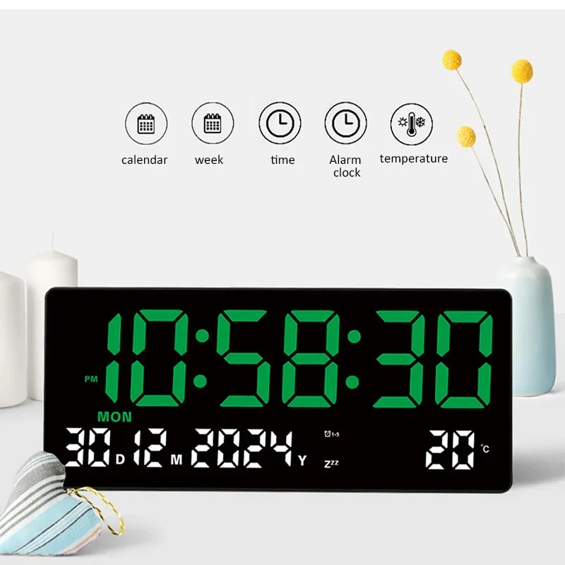 كبير LED منبه رقمي الوقت/التاريخ/أسبوع/عرض درجة الحرارة ثلاثة أجهزة الإنذار تعديل السطوع 12/24h ساعة التقويم الإلكترونية