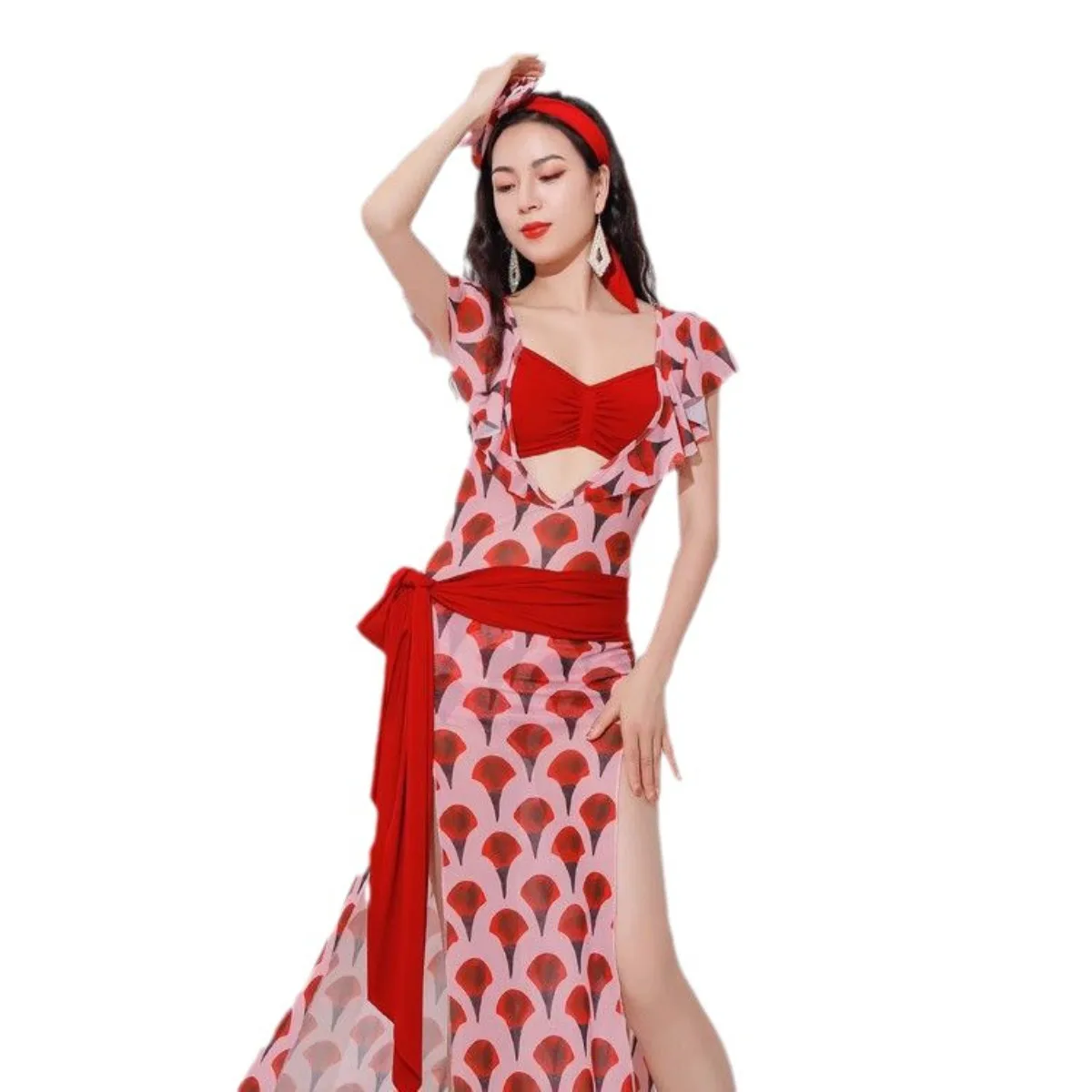 

Новый дизайн: Костюм для тренировок по восточным танцам с принтом, игривый халат, удобный и дышащий наряд для занятий танцами.