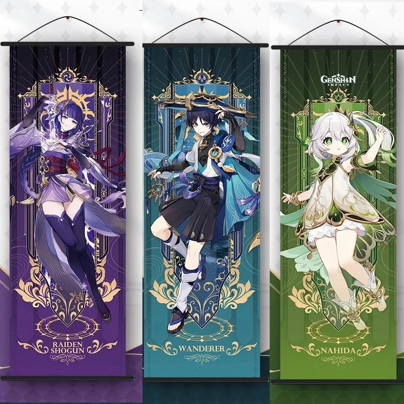 Genshin Impact Wanderer Tarot Poster Cosplay Anime Genshin Nahida Xiao Raiden Shogun Kazuha Zhongli Scroll Canvas Hanger Gifts