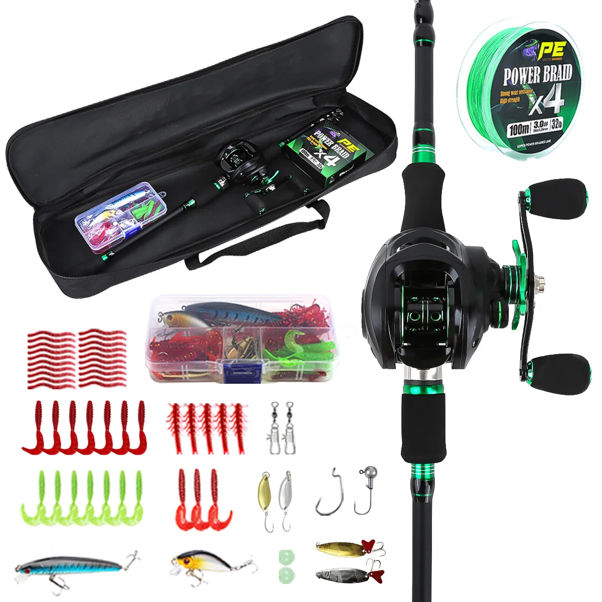 1.8M Telescopic Carbon Fishing Rod Baitcasting Reel Combo  Kit with Lures Accessories Carry Bag Professional Lure Fishing Tackle