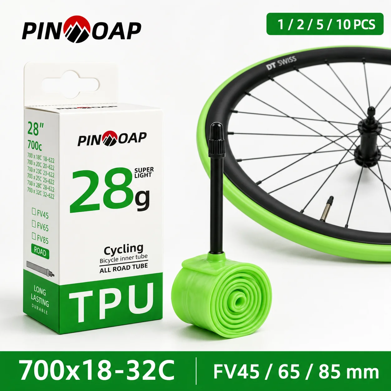 PINMOAP 1/2/5/10 Stück Rennrad-Schlauch 700x18-32c Fahrradreifen-Schlauch mit Presta-Ventil Ersatz für Fahrradreparatur-Zubehör