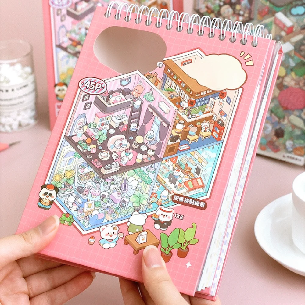 For Telado Miniature Scene Sticker Book DIY Diorama House Journaling Kit Kids Creative Crafting Art Supplies Decorative Decals