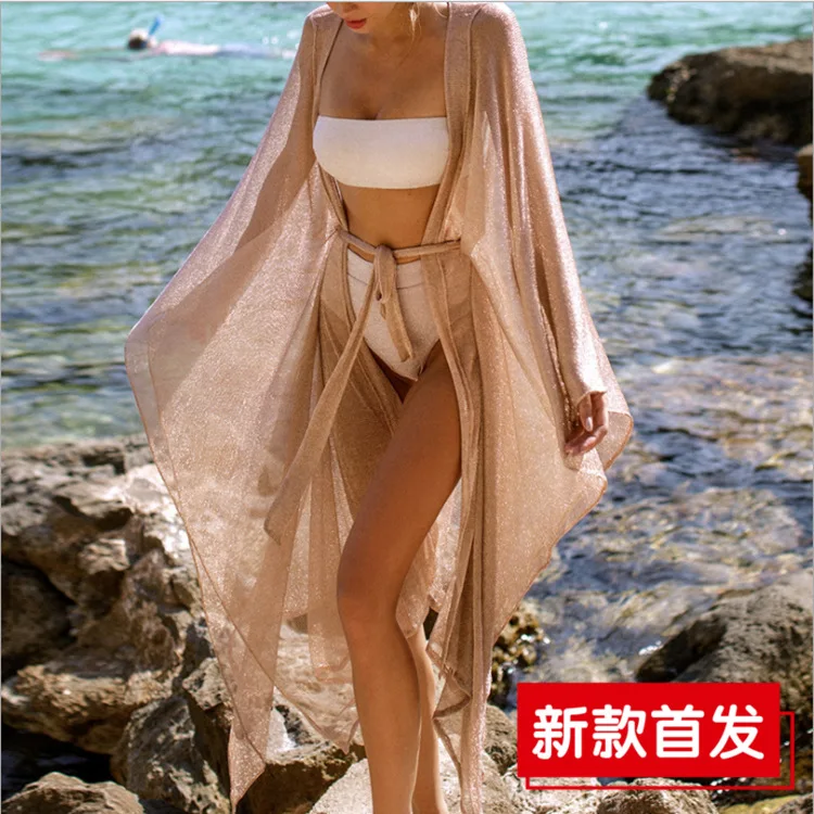 Bikini Cover Up Women Knitted Thin Breathable Solid Loose Cardigan Cover Ups Beachwear Summer Vacation Fashion Versatile