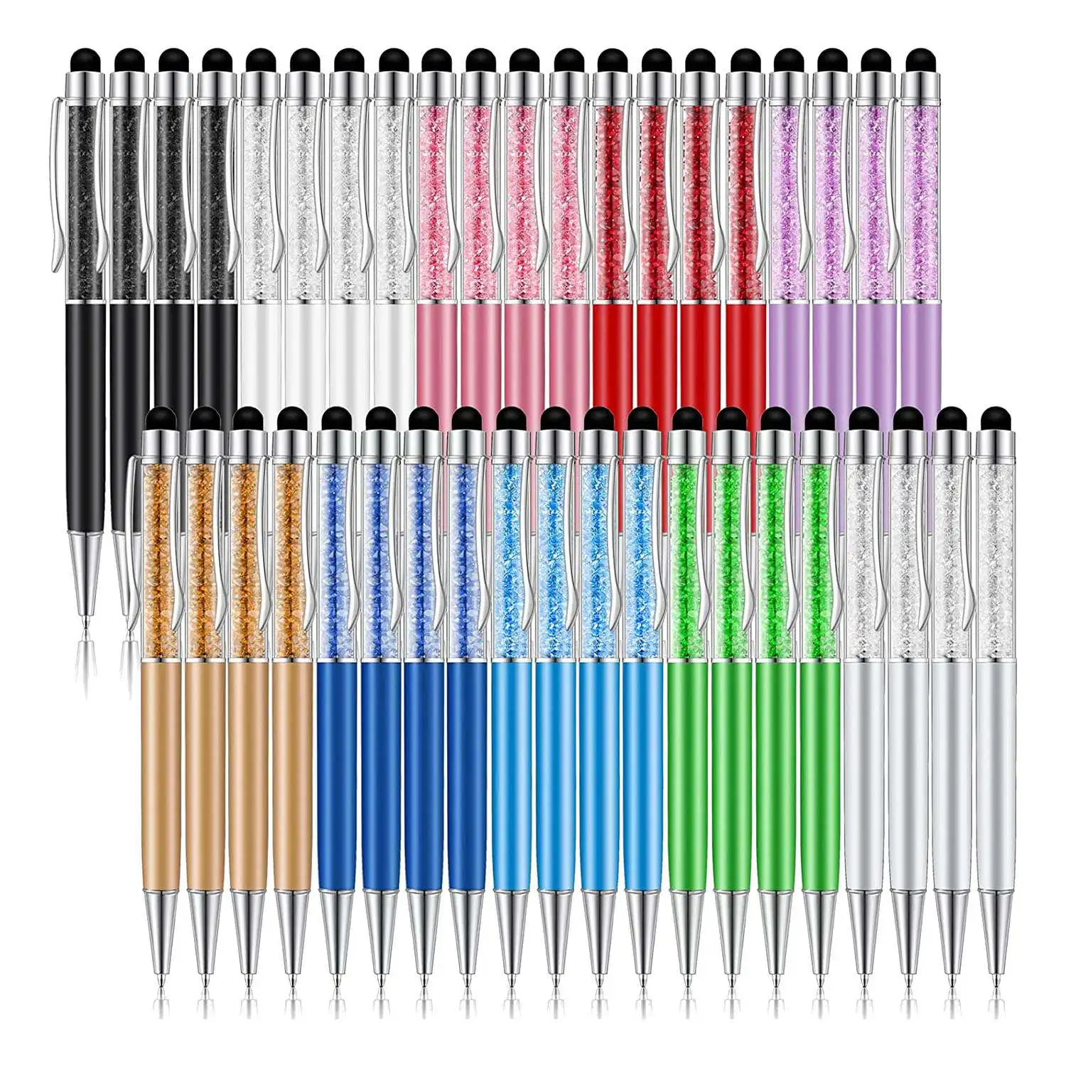 

40Pcs Crystal Ballpoint Pen Bulk Shiny 2 in 1 Slim Crystal Diamond Screen Stylus Black Gel Ink Ballpoint Glitter Pen