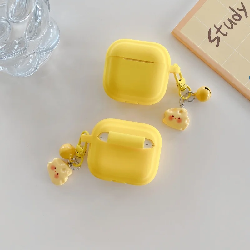 

Shockproof Yellow Square Earphone Cover Case with Pendant for Airpods 1, 2, 3, 4, Pro, Pro2, Pro3