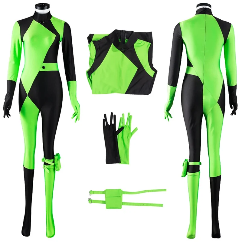 Shego Cosplay Fantasy Cartoon Cosplay kostium anime przebranie kobiety rękawiczki torba na nogę kombinezon Halloween odgrywanie ról ubrania