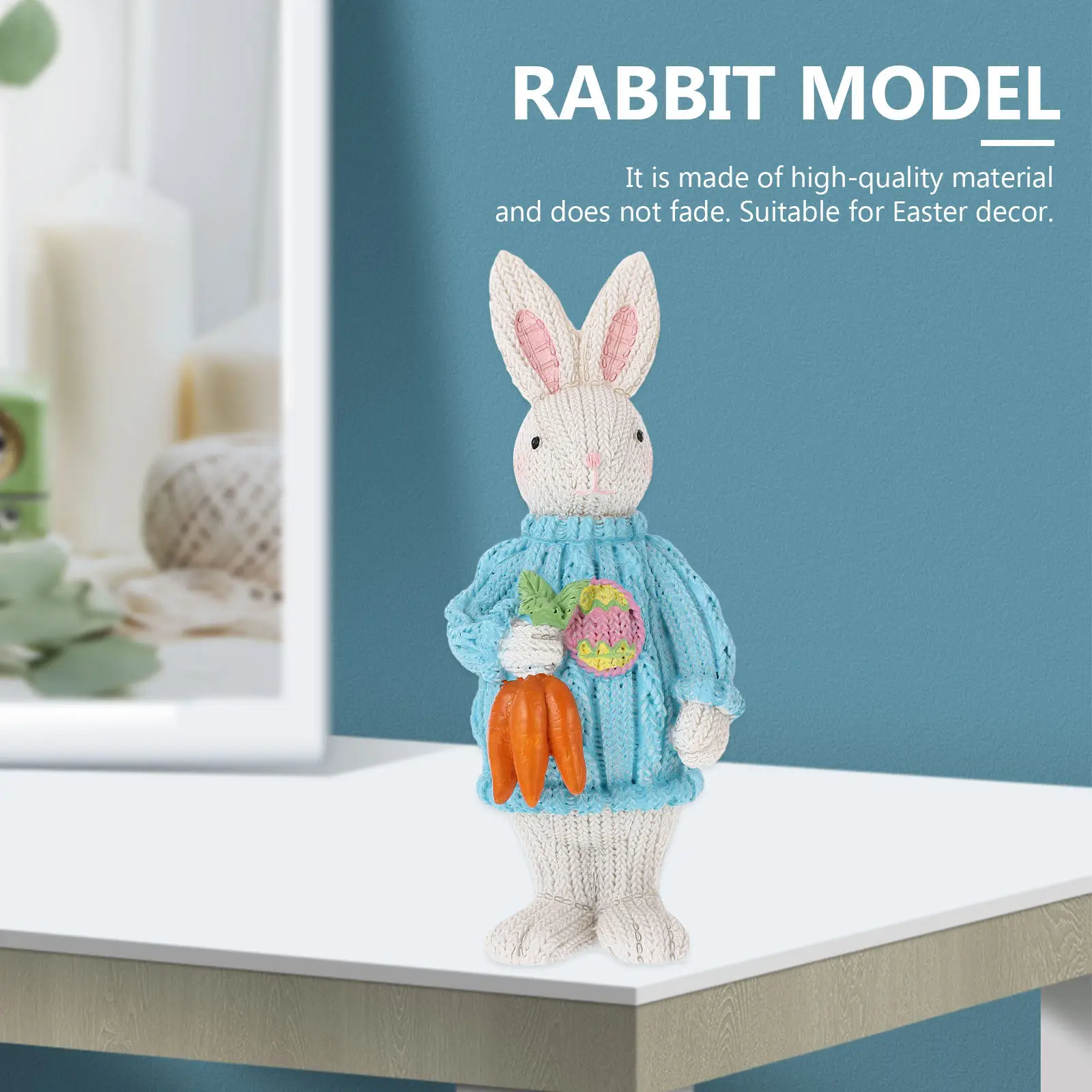 1Pcs Realistic Rabbit Ornament High Quality Fade Resistant Resin Easter Decor for Kindergarten Classroom Home Office Desk Layout