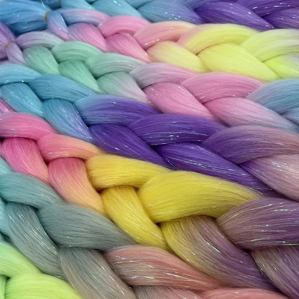 Colored Jumbo Braiding Hair Braids Ombre Yaki Straight Braiding Hair Blend Hair Tinsel, 24 inch Festival Rave Hair For Girls